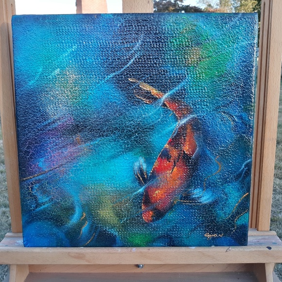 Original Abstract Handmade Painting  Sz 14" x 14 " - Picture 2 of 3